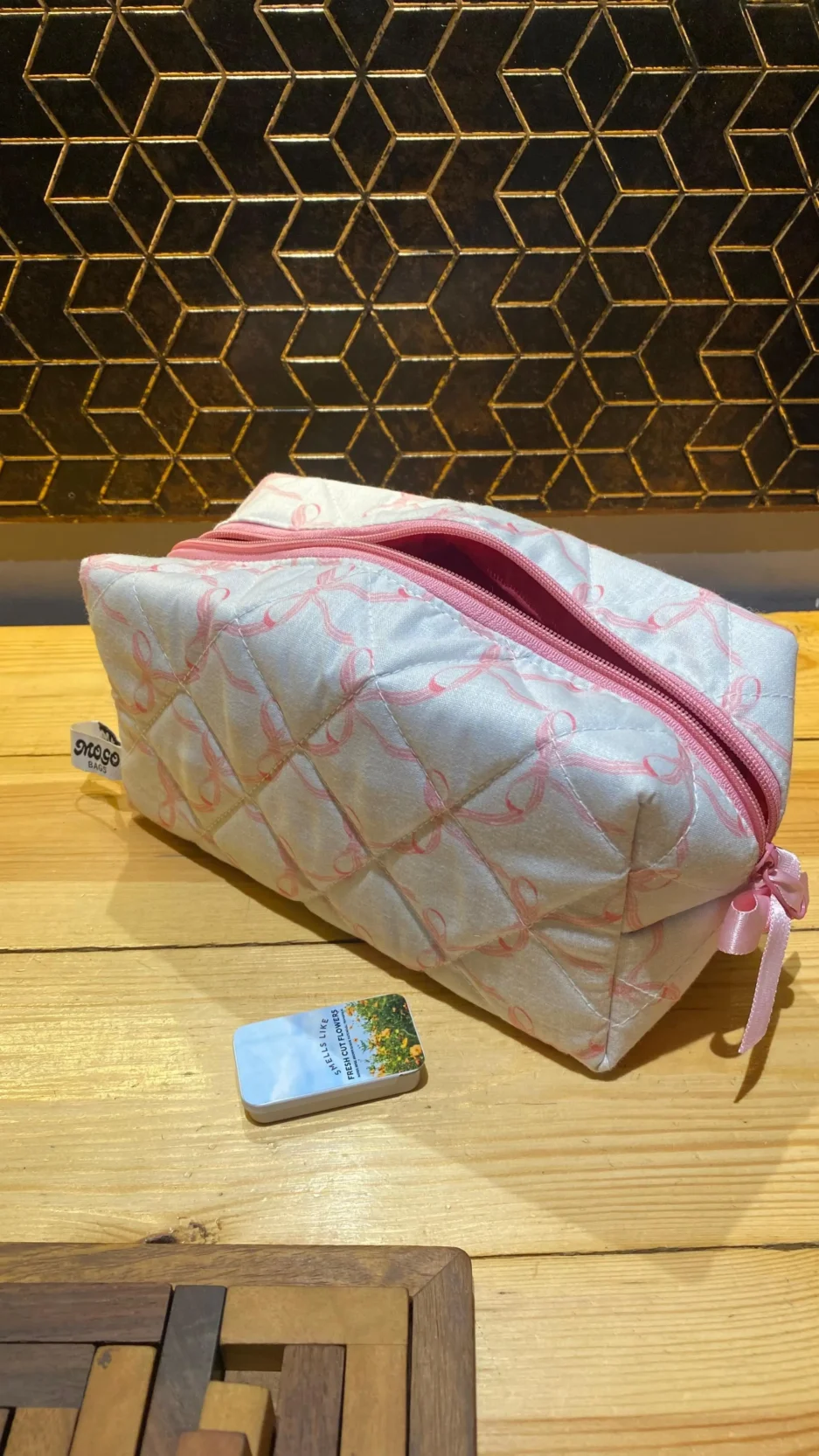 blush bow pouch